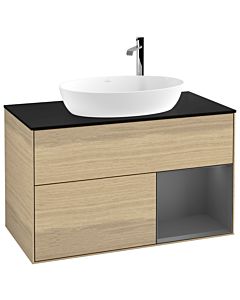 Villeroy und Boch Finion Villeroy und Boch F902GKPC 100cm, plaque de recouvrement noire mate, étagères laquées anthracite mat, Oak Veneer