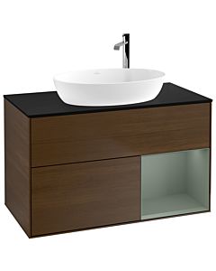 Villeroy und Boch Finion Villeroy und Boch Finion F902GMGN 100cm, cover plate black matt, shelves olive matt lacquer, walnut veneer