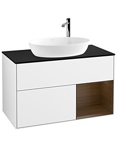 Villeroy und Boch Finion Villeroy und Boch Finion F902GNGF 100cm, cover plate black matt, shelves Walnut Veneer , glossy white lacquer