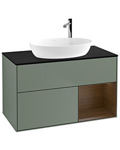 Villeroy und Boch Finion Villeroy und Boch Finion F902GNGM 100cm, cover plate black matt, shelves Walnut Veneer , Olive Matt Lacquer