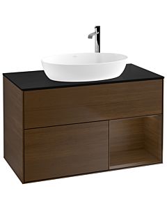 Villeroy und Boch Finion F902GNGN 100cm, plaque de recouvrement noire mate, étagères Walnut Veneer , placage Walnut Veneer