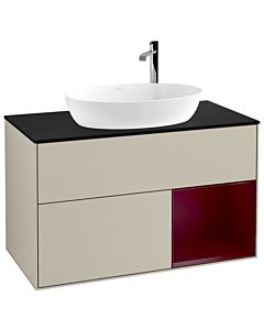Villeroy und Boch Finion Waschtischunterschrank F902HBHH 100cm, Abdeckplatte black matt, Regale Peony matt lacquer, Sand Matt Lacquer