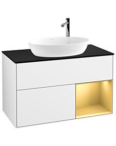 Villeroy und Boch Finion Villeroy und Boch Finion F902HFGF 100cm, cover plate black matt, shelves gold matt lacquer, glossy white lacquer