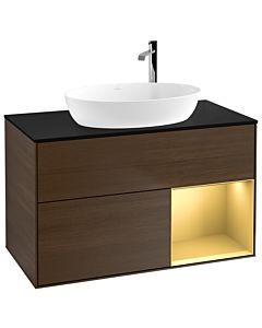 Villeroy und Boch Finion Villeroy und Boch Finion F902HFGN 100cm, cover plate black matt, shelves gold matt lacquer, walnut veneer