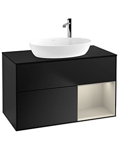 Villeroy und Boch Finion Waschtischunterschrank F902HHPD 100cm, Abdeckplatte black matt, Regale sand matt lacquer, Black matt lacquer