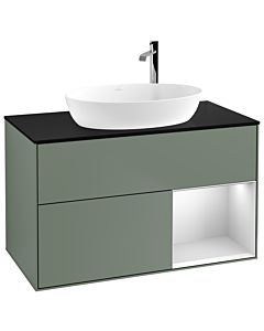 Villeroy und Boch Finion Villeroy und Boch Finion F902MTGM 100cm, cover plate black matt, shelves white matt lacquer, Olive Matt Lacquer