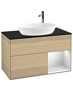 Villeroy und Boch Finion Villeroy und Boch F902MTPC 100cm, plaque de recouvrement noir mat, étagères laqué blanc mat, Oak Veneer