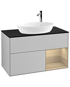 Villeroy und Boch Finion Villeroy und Boch F902PCGJ 100cm, plaque de recouvrement noir mat, étagères Oak Veneer , gris clair mat