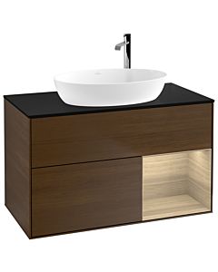 Villeroy und Boch Finion F902PCGN 100cm, plaque de recouvrement noire mate, étagères Oak Veneer , placage Oak Veneer