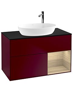 Villeroy und Boch Finion Waschtischunterschrank F902PCHB 100cm, Abdeckplatte black matt, Regale Oak Veneer, Peony Matt