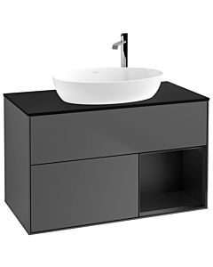 Villeroy und Boch Finion Waschtischunterschrank F902PDGK 100cm, Abdeckplatte black matt, Regale Black matt lacquer, Anthracite matt