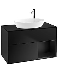 Villeroy und Boch Finion Waschtischunterschrank F902PDPD 100cm, Abdeckplatte black matt, Regale Black matt lacquer, Black matt lacquer