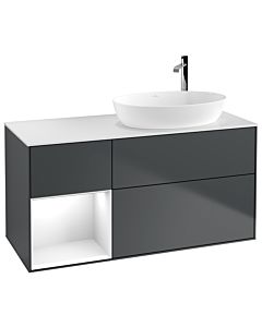 Villeroy und Boch Finion Villeroy und Boch F921GFHG 120cm, plaque de recouvrement blanc mat, étagères Laque blanche brillante, Midnight Blue Matt Lacquer