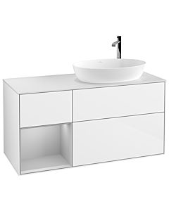 Villeroy und Boch Finion Waschtischunterschrank F921GJGF 120cm, Abdeckplatte white matt, Regale Light grey matt lacquer, Glossy white lacquer