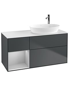 Villeroy und Boch Finion Waschtischunterschrank F921GJHG 120cm, Abdeckplatte white matt, Regale Light grey matt lacquer, Midnight Blue Matt Lacquer
