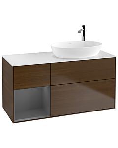 Villeroy und Boch Finion Villeroy und Boch F921GKGN 120cm, plaque de recouvrement blanc mat, étagères laqué mat anthracite, placage noyer