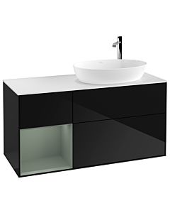 Villeroy und Boch Finion Villeroy und Boch F921GMPH 120cm, plaque de finition blanc mat, étagères laqué olive mat, Glossy Black Lacquer