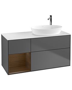 Villeroy und Boch Finion Waschtischunterschrank F921GNGK 120cm, Abdeckplatte white matt, Regale Walnut Veneer, Anthracite matt