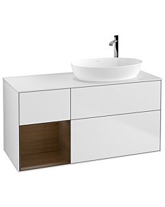 Villeroy und Boch Finion Waschtischunterschrank F921GNMT 120cm, Abdeckplatte white matt, Regale Walnut Veneer, White matt lacquer