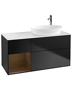 Villeroy und Boch Finion Villeroy und Boch F921GNPD 120cm, plaque de recouvrement blanc mat, étagères Walnut Veneer , laqué noir mat