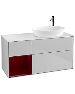 Villeroy und Boch Finion Villeroy und Boch F921HBGJ 120cm, plaque de finition blanc mat, étagères Peony laqué mat, gris clair mat