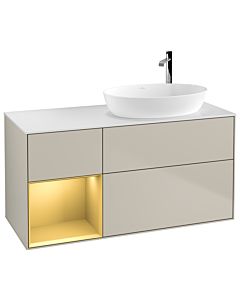 Villeroy und Boch Finion Waschtischunterschrank F921HFHH 120cm, Abdeckplatte white matt, Regale Gold matt lacquer, Sand Matt Lacquer