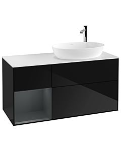 Villeroy und Boch Finion Waschtischunterschrank F921HGPH 120cm, Abdeckplatte white matt, Regale Midnight matt lacquer, Glossy Black Lacquer