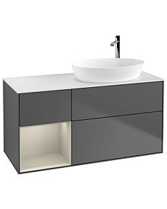 Villeroy und Boch Finion Villeroy und Boch F921HHGK 120cm, plaque de recouvrement blanc mat, étagères sable laqué mat, anthracite mat