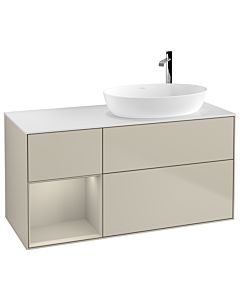 Villeroy und Boch Finion Villeroy und Boch F921HHHH 120cm, plateau blanc mat, étagères laqué mat, Sand Matt Lacquer