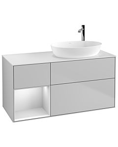 Villeroy und Boch Finion Waschtischunterschrank F921MTGJ 120cm, Abdeckplatte white matt, Regale White matt lacquer, Light grey matt