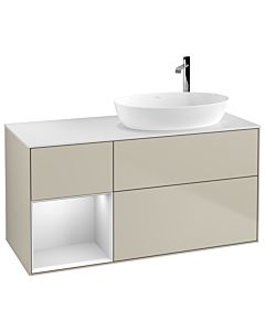 Villeroy und Boch Finion Villeroy und Boch F921MTHH 120cm, plaque de finition blanc mat, étagères laqué blanc mat, Sand Matt Lacquer