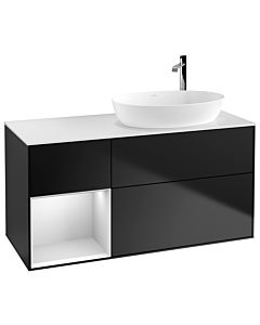 Villeroy und Boch Finion Waschtischunterschrank F921MTPD 120cm, Abdeckplatte white matt, Regale White matt lacquer, Black matt lacquer