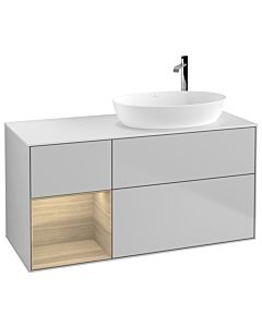 Villeroy und Boch Finion Villeroy und Boch F921PCGJ 120cm, plaque de finition blanc mat, étagères Oak Veneer , gris clair mat