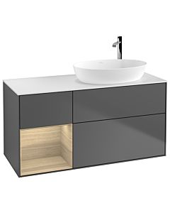 Villeroy und Boch Finion Waschtischunterschrank F921PCGK 120cm, Abdeckplatte white matt, Regale Oak Veneer, Anthracite matt