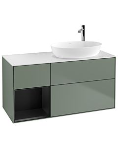 Villeroy und Boch Finion Waschtischunterschrank F921PDGM 120cm, Abdeckplatte white matt, Regale Black matt lacquer, Olive Matt Lacquer