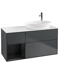 Villeroy und Boch Finion Waschtischunterschrank F921PDHG 120cm, Abdeckplatte white matt, Regale Black matt lacquer, Midnight Blue Matt Lacquer