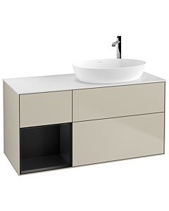 Villeroy und Boch Finion Waschtischunterschrank F921PDHH 120cm, Abdeckplatte white matt, Regale Black matt lacquer, Sand Matt Lacquer