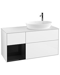 Villeroy und Boch Finion Villeroy und Boch F921PHGF 120cm, plaque de finition blanc mat, étagères laqué noir brillant, laqué blanc brillant