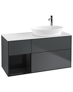 Villeroy und Boch Finion Waschtischunterschrank F921PHHG 120cm, Abdeckplatte white matt, Regale Glossy black lacquer, Midnight Blue Matt Lacquer