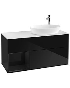 Villeroy und Boch Finion Villeroy und Boch F921PHPH 120cm, plaque de recouvrement blanc mat, étagères Laque noire brillante, Glossy Black Lacquer