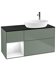 Villeroy und Boch Finion Villeroy und Boch F922GFGM 120cm, plaque de finition noir mat, étagères laqué blanc brillant, Olive Matt Lacquer