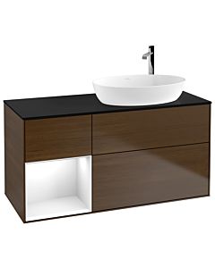 Villeroy und Boch Finion Villeroy und Boch Finion F922GFGN 120cm, cover plate black matt, shelves Glossy white lacquer, walnut veneer