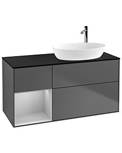 Villeroy und Boch Finion Waschtischunterschrank F922GJGK 120cm, Abdeckplatte black matt, Regale Light grey matt lacquer, Anthracite matt