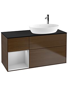Villeroy und Boch Finion Waschtischunterschrank F922GJGN 120cm, Abdeckplatte black matt, Regale Light grey matt lacquer, Walnut veneer