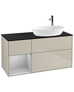 Villeroy und Boch Finion Villeroy und Boch F922GJHH 120cm, plaque de finition noir mat, étagères laqué gris clair mat, Sand Matt Lacquer
