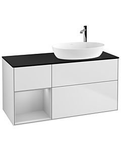 Villeroy und Boch Finion Waschtischunterschrank F922GJMT 120cm, Abdeckplatte black matt, Regale Light grey matt lacquer, White matt lacquer