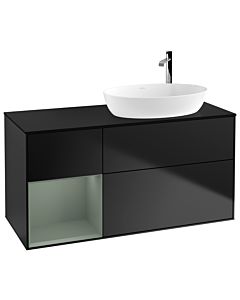 Villeroy und Boch Finion Villeroy und Boch F922GMPD 120cm, plaque de recouvrement noir mat, étagères laqué olive mat, laqué noir mat