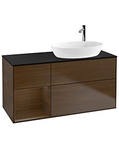 Villeroy und Boch Finion Waschtischunterschrank F922GNGN 120cm, Abdeckplatte black matt, Regale Walnut Veneer, Walnut veneer