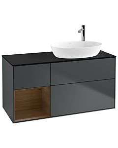 Villeroy und Boch Finion Villeroy und Boch F922GNHG 120cm, plaque de recouvrement noir mat, étagères Walnut Veneer , Midnight Blue Matt Lacquer