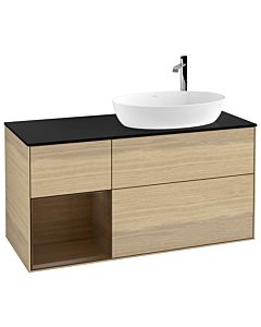 Villeroy und Boch Finion Waschtischunterschrank F922GNPC 120cm, Abdeckplatte black matt, Regale Walnut Veneer, Oak Veneer